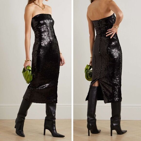 NEW‎ SPRWMN Dress Sequin Strapless Tube Midi Dress Black Size M - Picture 7 of 11